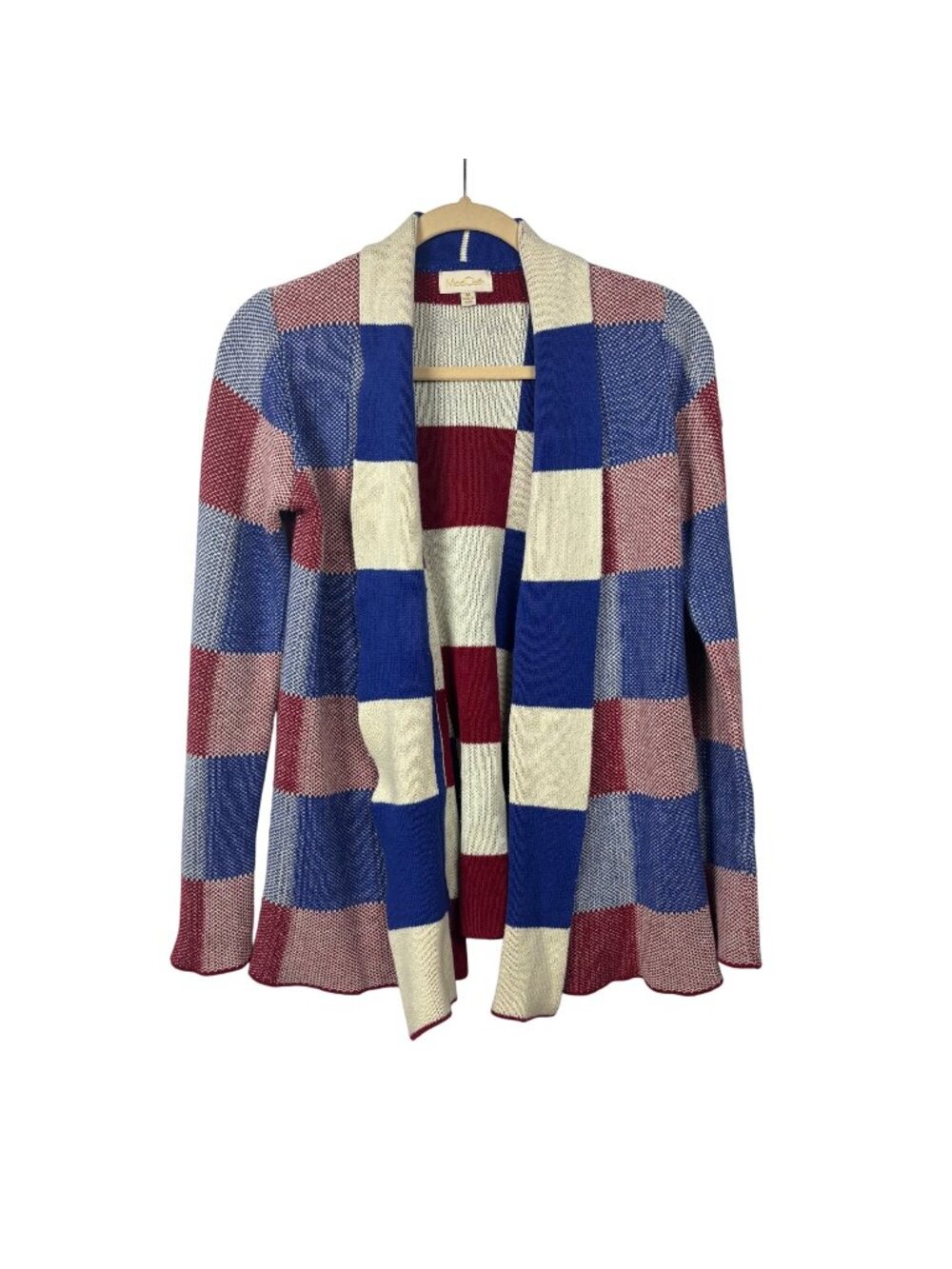 ✨3/$30 ModCloth Womens M Open Front Plaid Cardigan Sweater 100% Cotton Blue Red